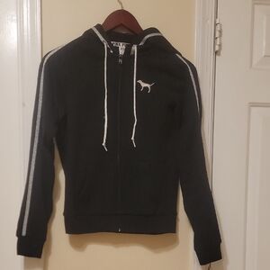 PINK Victoria's Secret Black Hoodie with White Stripes